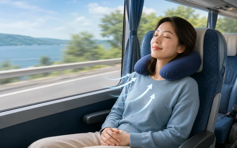 Tựa đầu, thả lỏng vai và hít thở chậm giúp cơ thể bớt căng thẳng khi xe rung lắc.