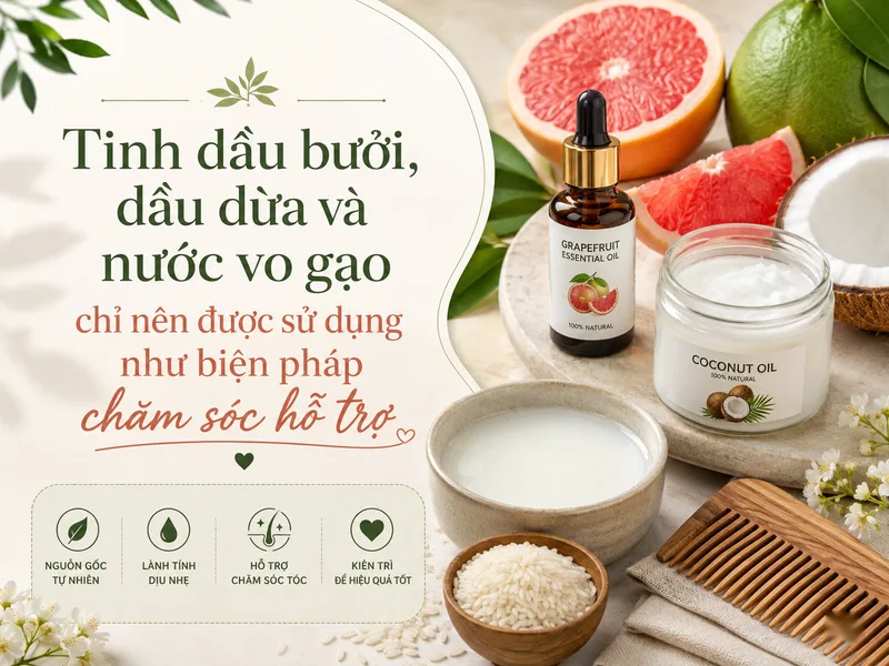 Tinh dầu bưởi, dầu dừa và nước vo gạo chỉ nên được sử dụng như biện pháp chăm sóc hỗ trợ